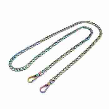 Zine Alloy Curb Chain Bag Handles, with Swivel Clasps, for Bag Replacement Accessories, Rainbow Color, 100x0.8x0.25cm