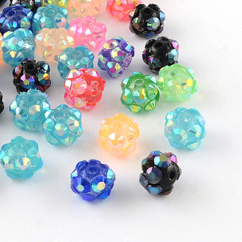Chunky Resin Rhinestone Beads, Resin Round Beads, Mixed Color, 8mm, Hole: 1.5mm