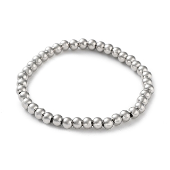 316 Surgical Stainless Steel Round Beaded Stretch Bracelets, Stainless Steel Color, Inner Diameter: 2 inch(5.05cm), Wide: 5mm