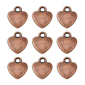Tibetan Style Alloy Charms, Red Copper, Lead Free and Cadmium Free, Heart, about 12mm long, 10mm wide, 2.5mm thick hole: 2mm