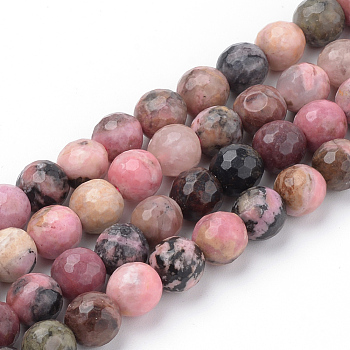Natural Rhodonite Beads Strands, Faceted, Round, 4~4.5mm, Hole: 1mm, about 96pcs/strand, 15.5 inch