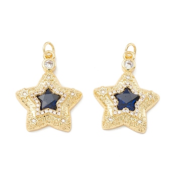 Rack Plating Brass Micro Pave Clear & Midnight Blue Cubic Zirconia Pendants, Cadmium Free & Nickel Free & Lead Free, Star, Real 18K Gold Plated, 21.5x17x4mm, Hole: 2.8mm