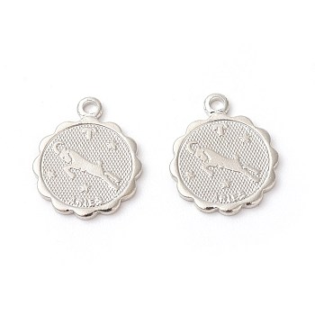 Brass Charms, Rack Plating, Flat Round with Twelve Constellations, Aries, 14x11.5x1mm, Hole: 1.2mm