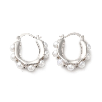 Plastic Pearl Beaded Hoop Earrings, Brass Jewelry for Women, Platinum, 28x25.5x7mm, Pin: 1~mm