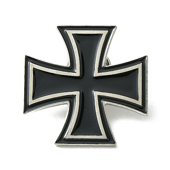 Alloy Brooches, Enamel Pins, for Backpack Cloth, Cross, Black, 30x30x1.5mm