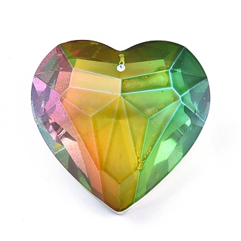 K9 Glass Rhinestone Pendants, Faceted, Heart, Colorful, 44x45.5x27.5mm, Hole: 1.4mm