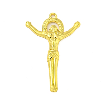 304 Stainless Steel Pendants, Jesus Charm, Religion, Real 18K Gold Plated, 37x24x2.5mm, Hole: 1.8mm