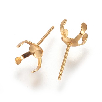 304 Stainless Steel Stud Earrings Findings, Golden, Tray: 7.5x7.5mm, 17x7.5mm, Pin: 1mm