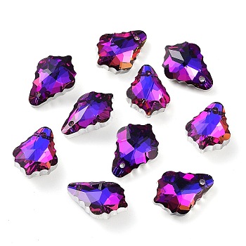 AB Color Plated Electroplate Glass Pendants, Faceted, Leaf, Dark Violet, 16x11x6mm, Hole: 1mm