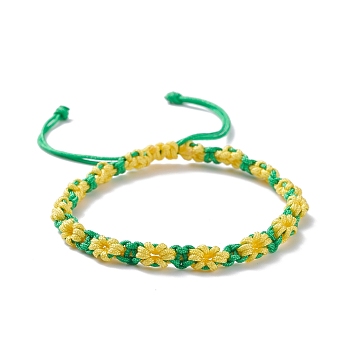 Peach Blossom Pattern Braided Bracelet, Lucky Nylon Adjustable Bracelet for Women, Yellow Green, Inner Diameter: 1-7/8~3-3/8 inch(4.9~8.6cm)