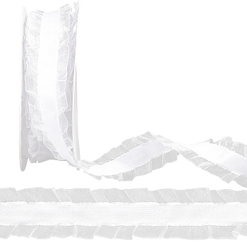 10 Yards Polyester Pleated Lace Trim, Fringe Lace Ribbon for Garment Accessories, White, 1 inch(25mm)