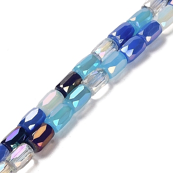 Electroplate Glass Beads Strands, Faceted, Column, Blue, 6~6.5x4mm, Hole: 0.8mm, about 80pcs/strand, 20.12~20.24 inch(51.1~51.4cm)