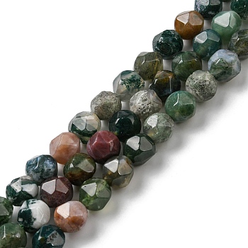 Natural Indian Agate Beads Strands, Faceted, Round, 8mm, Hole: 1mm, about 46pcs/strand, 14.17 inch(36cm)