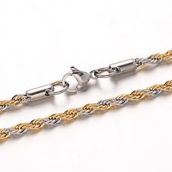 304 Stainless Steel Rope Chain Necklaces, with Lobster Claw Clasps, Golden & Stainless Steel Color, 23.7 inch(60.1cm), 3mm
