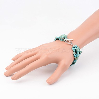 Chip Natural Turquoise(Dyed) Beaded Multi-Strand Bracelets(BJEW-JB02321-01)-3