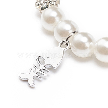 Bracelet extensible perlé imitation perle et strass en plastique abs avec breloque en alliage pour femme(BJEW-JB08526-04)-5