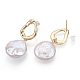 Natural Flat Round Baroque Keshi Pearl Dangle Stud Earrings(PEAR-N020-L36)-1