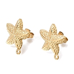 304 Stainless Steel Stud Earring Findings, Starfish, with Loop, Ion Plating(IP), Golden, 17.5x16.5mm, Hole: 1mm, Pin: 0.7x10mm(STAS-D391-03C-G)