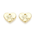 Rack Plating Alloy Pendants, Heart with Bowknot Charms, Cadmium Free & Lead Free, Light Gold, 10x12x2.5mm, Hole: 1.4mm(PALLOY-T095-18KCG)
