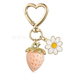 Acrylic Strawberry Pendant Decoration, Alloy Enamel Flower and Heart Swivel Snap Hook Clasps Charms, Misty Rose, 70mm(HJEW-SW00120-04)