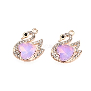 Alloy Glass Pendants, with Rhinestone, Cadmium Free & Lead Free, Swan Charms, Plum, 21.5x16.5x6mm, Hole: 1.6mm(PALLOY-N176-73KCG-02)