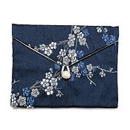 Chinese Style Floral Cloth Jewelry Storage Pouches, with Plastic Button, Rectangle Jewelry Gift Case for Bracelets, Earrings, Rings, Random Pattern, Midnight Blue, 9.5x12x0.3~0.7cm(AJEW-D065-01C-03)