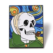 Black Alloy Brooches, Halloween Skeleton Enamel Pins, Sea Green, 33x26x1mm(JEWB-Z024-07EB-01)