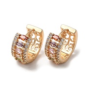 Brass Micro Pave Cubic Zirconia Hoop Earrings, with Colorful Glass, Horse Eye, Light Gold, 17x19x9mm(EJEW-M238-48KCG)