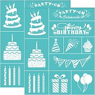 Self-Adhesive Silk Screen Printing Stencil, for Painting on Wood, DIY Decoration T-Shirt Fabric, Turquoise, Birthday Themed Pattern, 28x22cm(DIY-WH0173-021-J)