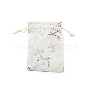 Diablement Fort Packing Pouches Drawstring Bags, Gift Bags, Rectangle with Floral Pattern, Linen, 13x9.5x0.3cm(ABAG-TAC0008-01)