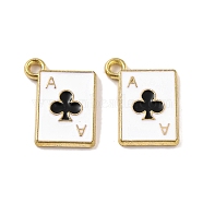 Rack Plating Alloy Charms, with Enamel, Cadmium Free & Nickel Free & Lead Free, Golden, Playing Card Charm, Ace of Clubs, Black, 14.5x11x1.5mm, Hole: 1.4~1.5mm(FIND-M020-05G-01)