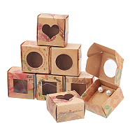 Elite 48Pcs 6 Style Square Foldable Creative Kraft Paper Gift Boxes, Jewelry Boxes, with Clear Window, Mixed Patterns, 4.3x4.3x2.7cm, 8pcs/style(CON-PH0002-67)