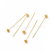 Brass Flower Head Pins, Real 18K Gold Plated, 54mm, Flower: 6x6x4mm, Pin: 0.7mm(21 Gauge)(X-KK-A178-09G)