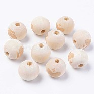 Unfinished Natural Wood European Beads, Large Hole Beads, for DIY Painting Craft, Laser Engraved Pattern, Round with Crown Pattern, Antique White, 16x14.5mm, Hole: 4mm(WOOD-S057-002A)