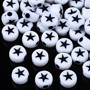 Opaque Acrylic Beads, Flat Round with Star, White, 7x4mm, Hole: 1.8mm, about 3677pcs/500g(SACR-S273-50)