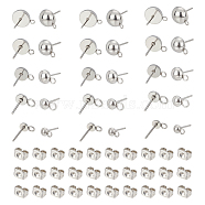140Pcs 6 Style 202 Stainless Steel Stud Earring Findings, with Loop, Half Round, Stainless Steel Ear Nuts, Stainless Steel Color, 6.5~12.5x4~10mm, Hole: 1.5~2.5mm, Pin: 0.8mm, 14Pcs/style(STAS-UN0028-03)
