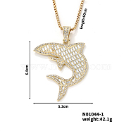 Alloy Rhinestones Shark Pendant Necklace, Hip-hop Style, Fashionable and Versatile, Crystal, 23.62 inch(60cm)(BT9378)