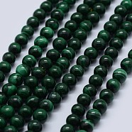 Natural Malachite Beads Strands, Grade AB, Round,  4mm, Hole: 0.6mm, about 95pcs/strand, 15.5 inch(39.5cm)(G-F571-27AB2-4mm)
