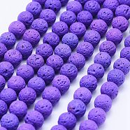 Natural Lava Rock Beads Strands, Dyed, Round, Purple, 8mm, Hole: 1mm, about 47~50pcs/strand, 15.3 inch(39cm)(G-F531-8mm-G13)