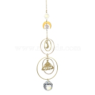 Natural Rose Quartz & Glass Pendant Decorations, with Brass & Stainless Steel Findings, Golden, 289mm(HJEW-TA00142)