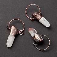 Natural Quartz Crystal Big Pendants, with Tin Findings, Lead & Nickel & Cadmium Free, Nuggets, Red Copper, 58.5x29x12.5mm(G-M383-01R)