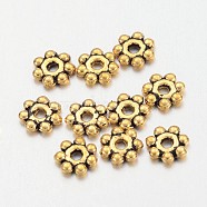 Tibetan Style Alloy Daisy Spacer Beads, Antique Golden, Lead Free & Cadmium Free & Nickel Free, 4x1.5mm, Hole: 1mm(X-K08SK032)