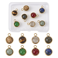 8Pcs 8 Styles Natural Gemstone Pendants, with Ion Plating(IP) 304 Stainless Steel Findings, Real 18K Gold Plated, Mixed Dyed and Undyed, Half Round, 13.5x10x7.5mm, Hole: 2.5mm, 1pc/style(G-FW0001-29)