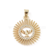 Brass Micro Pave Cubic Zirconia Pendants, Real 18K Gold Plated, Bird, Clear, 23.5x20.5x2.5mm, Hole: 5x3mm(KK-E111-18G)