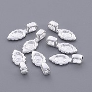 Brass Glue-on Flat Pad Bails, Leaf, Silver Color Plated, about 6.5mm wide, 16mm long, 1.5mm thick, hole: 3x2mm(EC055-2S)