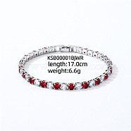 Brass Micro Pave Cubic Zirconia Slider Bracelets for Woman, Square, Red, Inner Diameter: 6-3/4 inch(17cm)(AW4162-12)