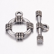 Tibetan Style Alloy Toggle Clasps, Lead Free, Cadmium Free and Nickel Free, Rhombus, Antique Silver, Ring: about 15mm wide, 19mm long, Bar: about 3mm wide, 20mm long, hole: 2mm(X-LF0141Y-NF)