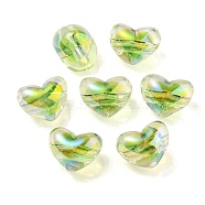 Two Tone UV Plating Transparent Acrylic European Beads, Large Hole Beads, Heart, Lawn Green, 14.5x18.5x14mm, Hole: 4mm(OACR-F004-06I)