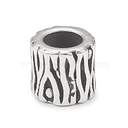 304 Stainless Steel European Beads, Large Hole Beads, Column with Bark Pattern, Antique Silver, 6.5x6mm, Hole: 4mm(STAS-G303-05AS)