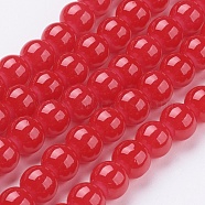 Imitation Jade Glass Beads Strands, Spray Painted, Round, Red, 6mm, Hole: 1.3~1.6mm, about 133pcs/strand, 31.4 inch(DGLA-S076-6mm-29)